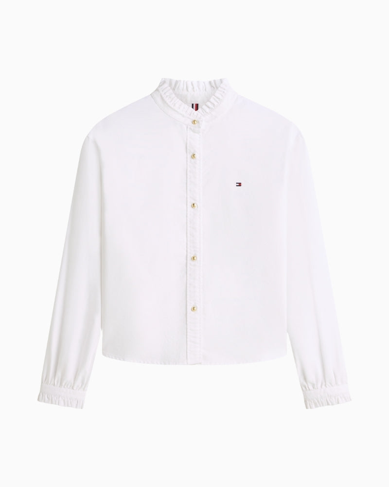 Tommy Hilfiger oxford crop ruffle shirt front view – Áines Boutique