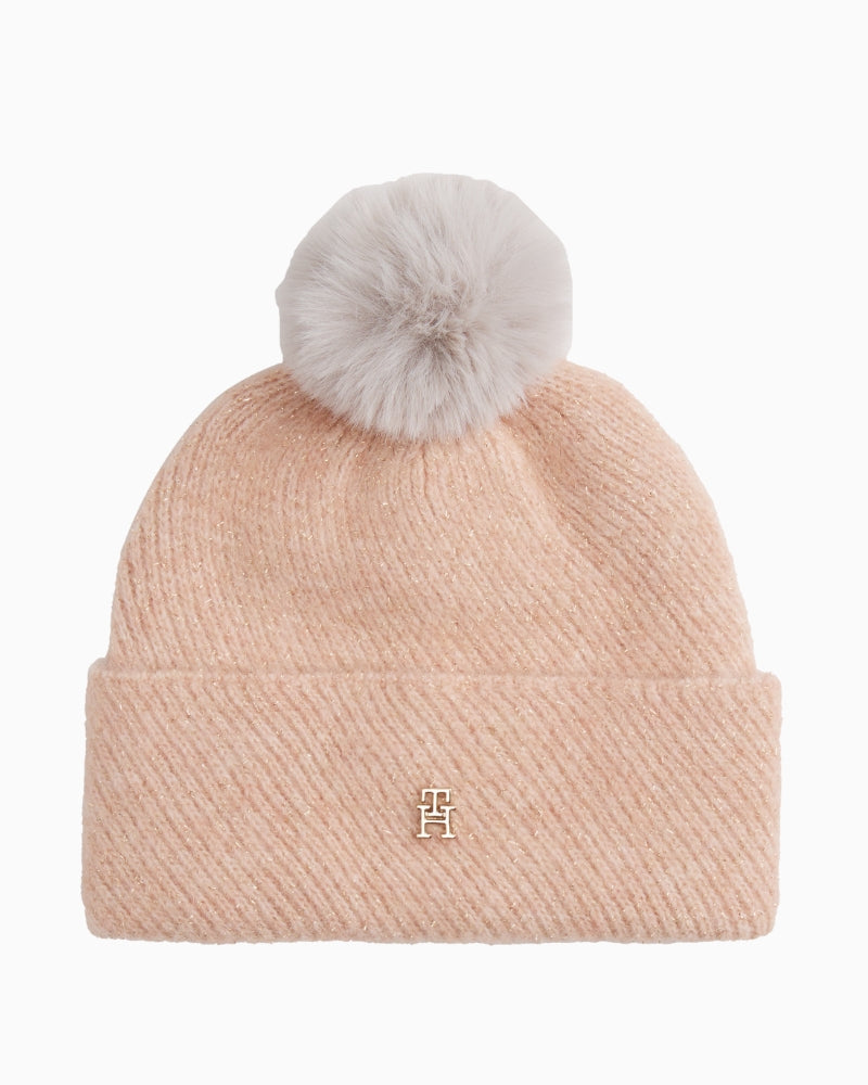Tommy Hilfiger pom pom beanie with subtle lurex shimmer