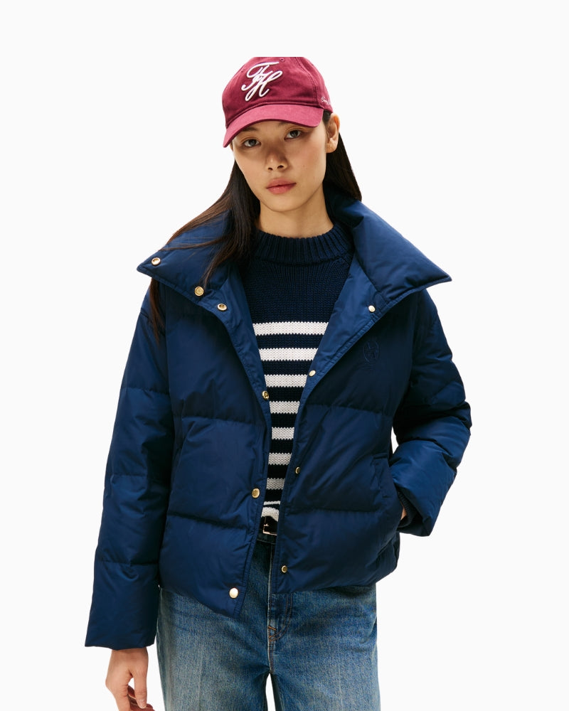 Navy Tommy Hilfiger puffer jacket with quilted design