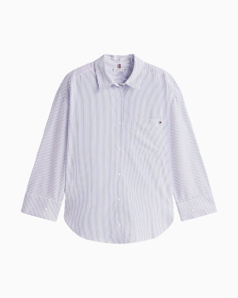 Front view of relaxed fit shirt with chest pocket and subtle Tommy branding