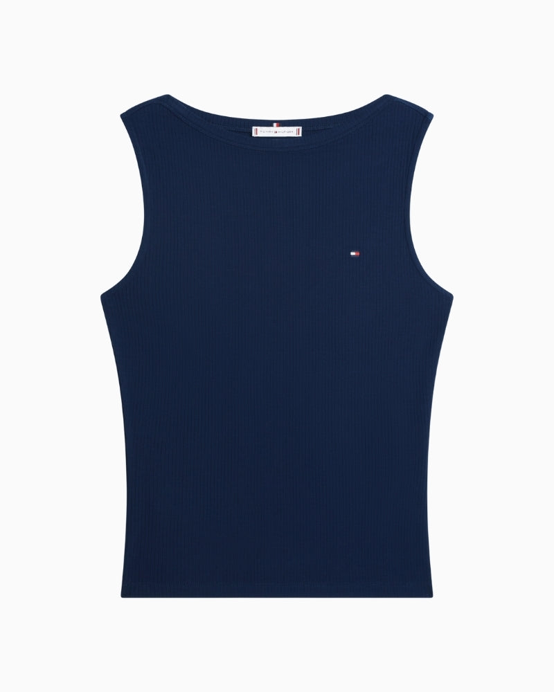 Tommy Hilfiger rib slim boat-neck tank navy front view – Áines Boutique