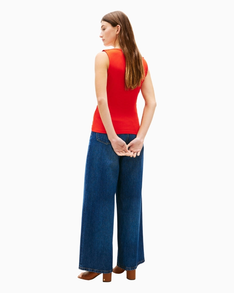 Back of Sleeveless slim-fit ribbed tank in red by Tommy Hilfiger – Áines Boutique