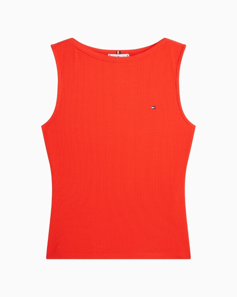 Tommy Hilfiger rib slim boat-neck tank red front view – Áines Boutique