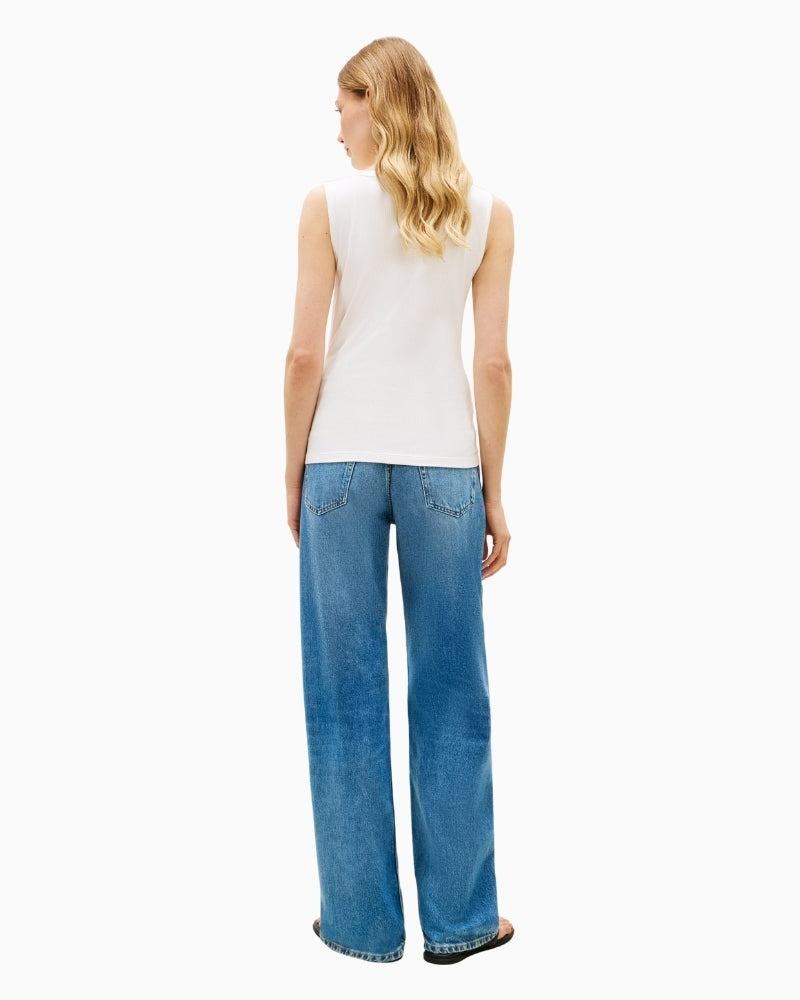 Tommy Hilfiger white ribbed boat-neck tank slim fit detail – Áines Boutique