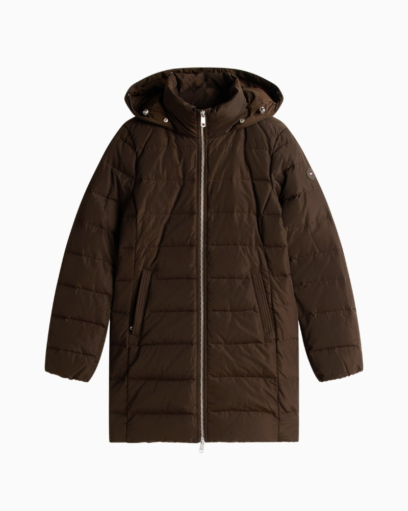 Tommy Hilfiger slim down coat with faux fur hood and zip front