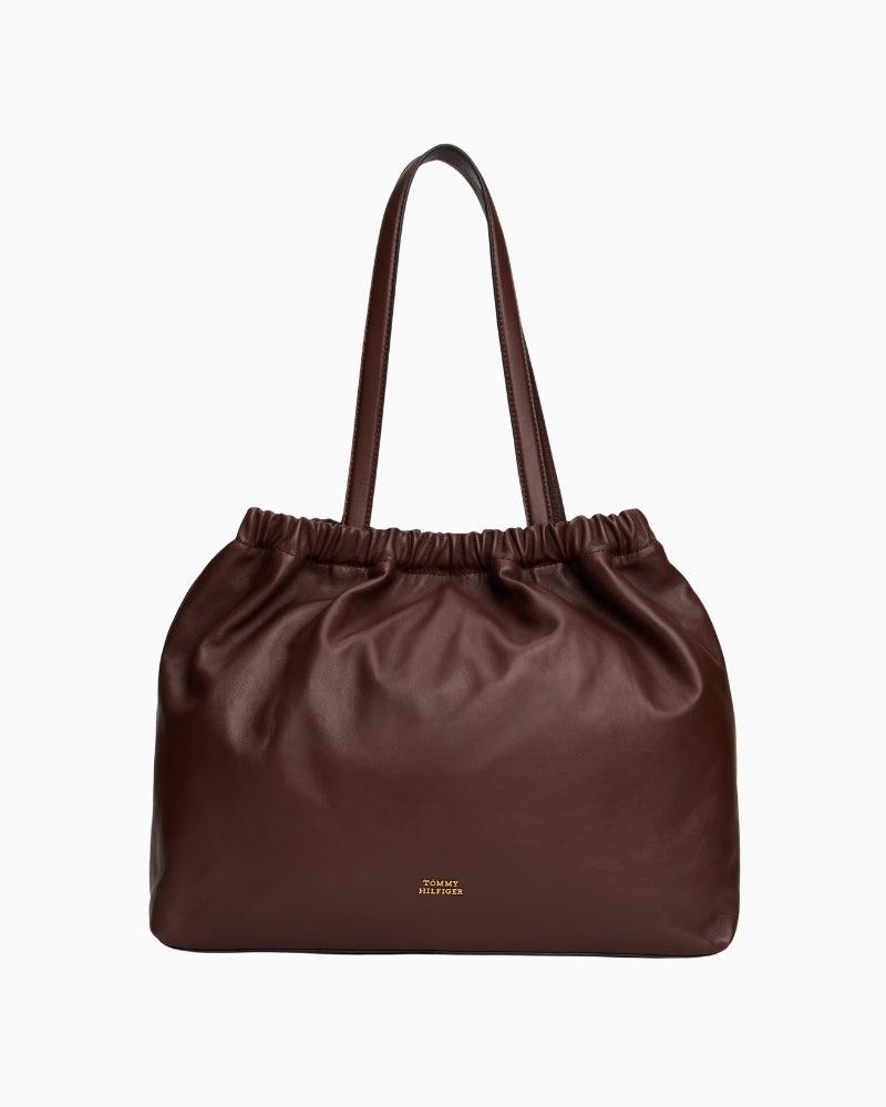Tommy Hilfiger soft brown leather tote bag with twin handles