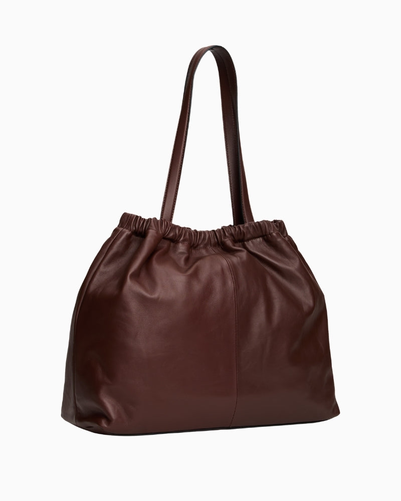 Back view of spacious leather tote bag for work or everyday