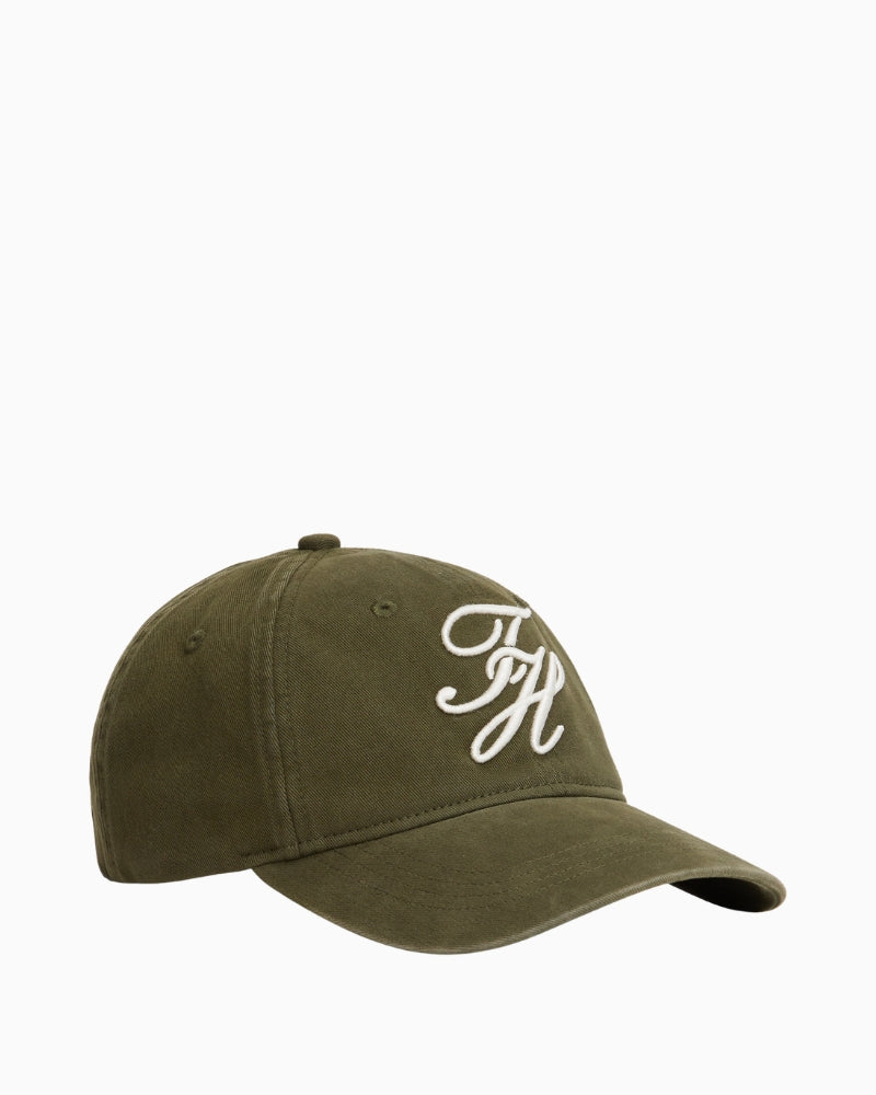 Green cotton Tommy Hilfiger cap with TH embroidery on front