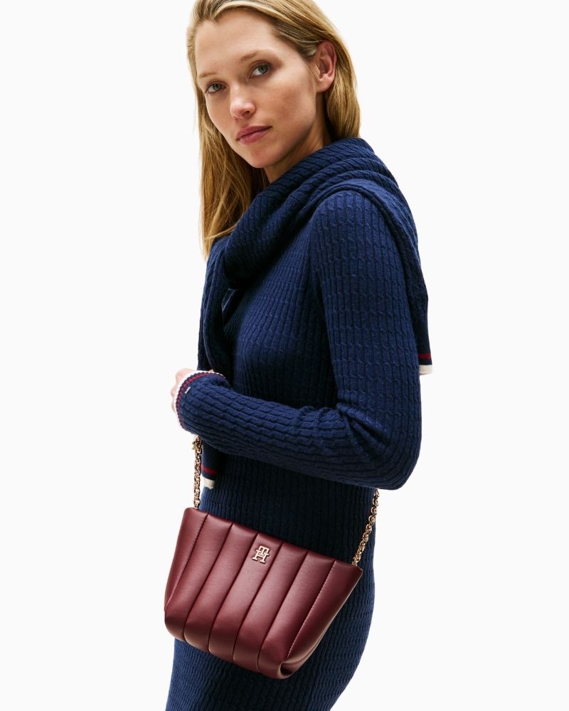 Tommy Hilfiger rouge red mini crossover bag with zip closure and adjustable strap