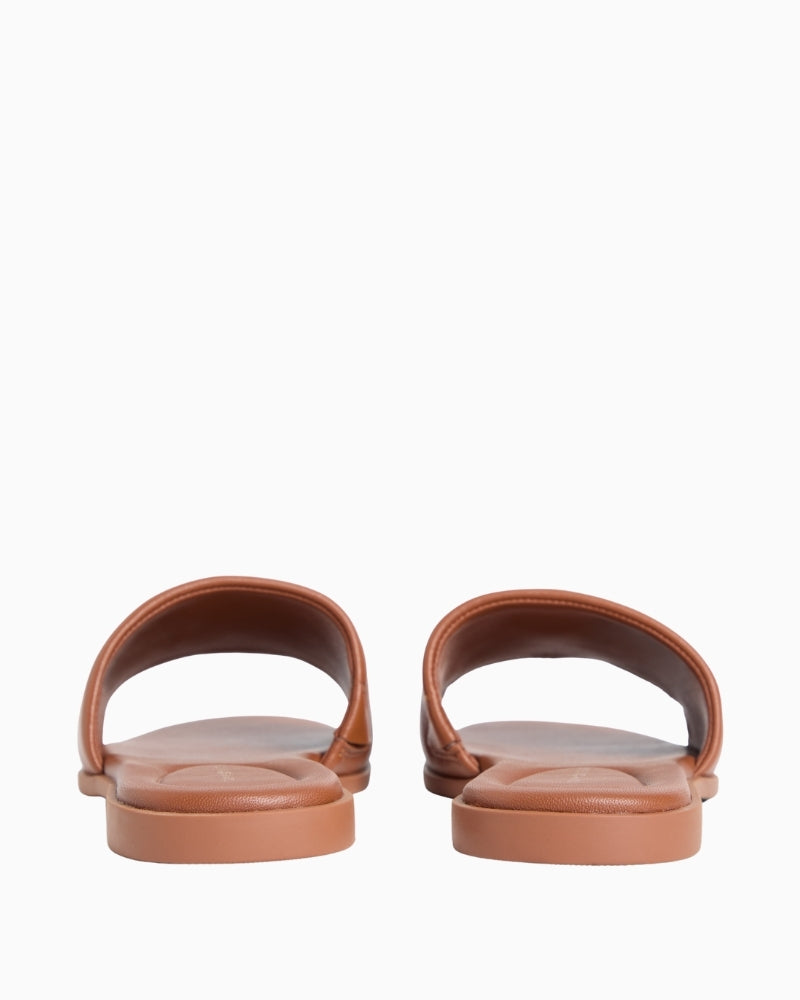 Tan Tommy Hilfiger flat leather mule sole view – Áines Boutique