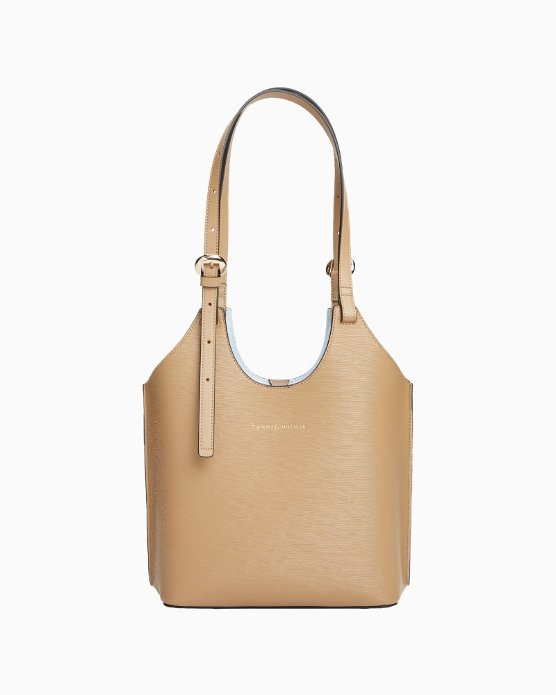 Tommy Hilfiger TH Modern mini tote beige front view – Áines Boutique