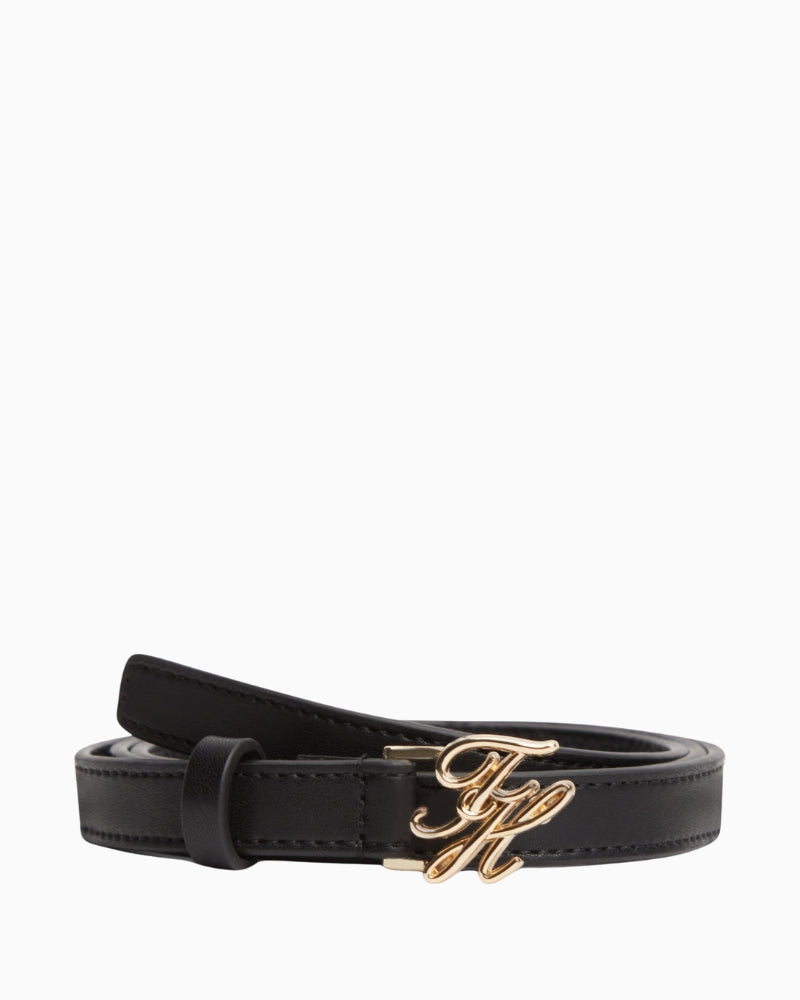 Tommy Hilfiger TH Script 1.5 leather belt black front view – Áines Boutique