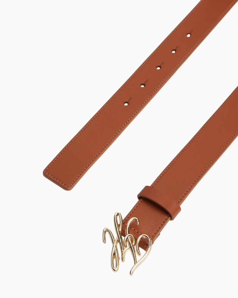 Tommy Hilfiger TH Script 3.0 leather belt tan length detail – Áines Boutique