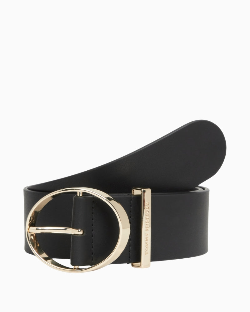 Tommy Hilfiger TH Style 5.0 leather belt black front view – Áines Boutique