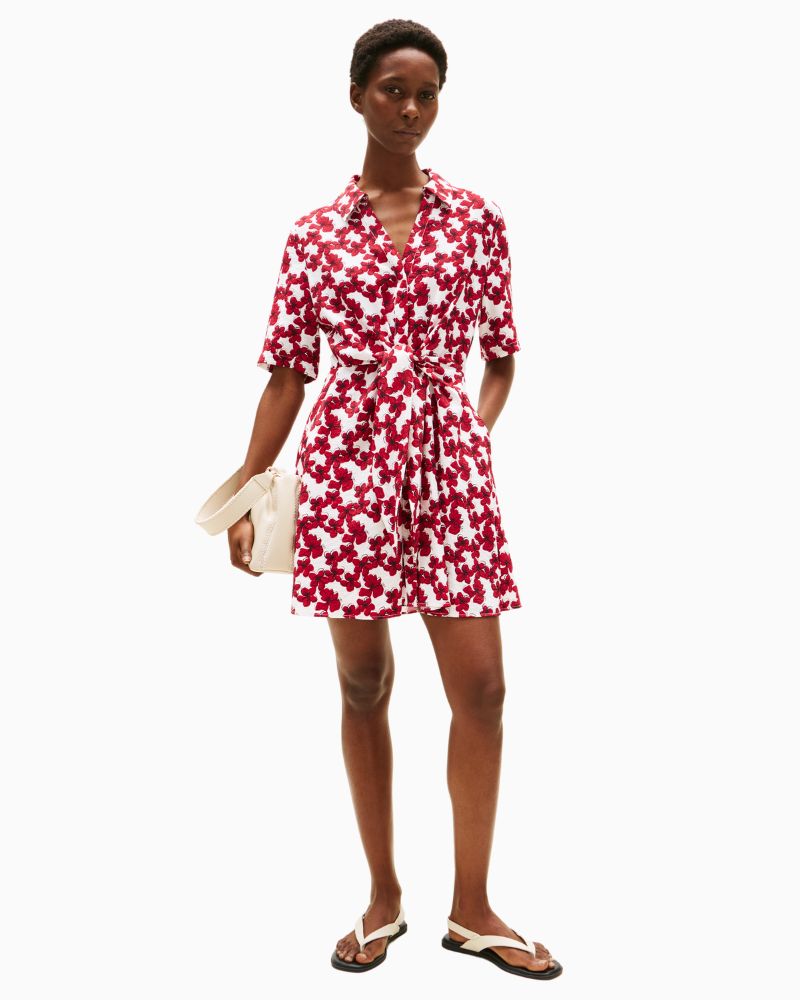 Tommy Hilfiger textured mini shirt dress with tie waist and short sleeves