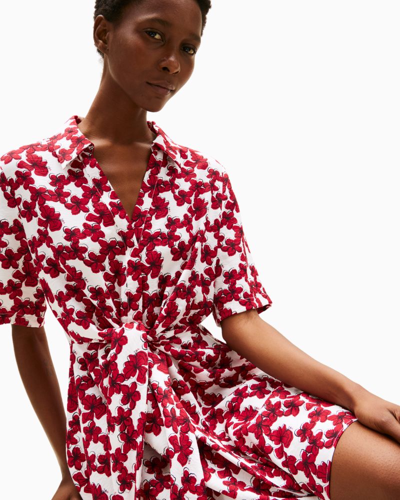 Tie front mini dress styled with sandals for a warm weather look