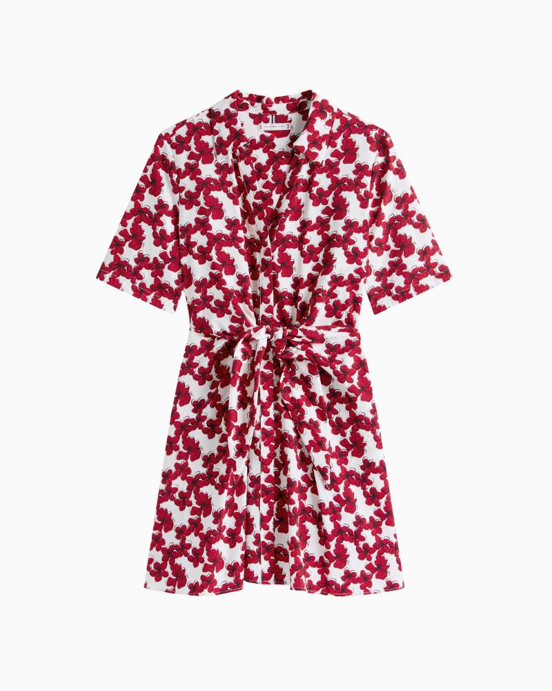 Front view of relaxed fit viscose shirt dress with concealed placket