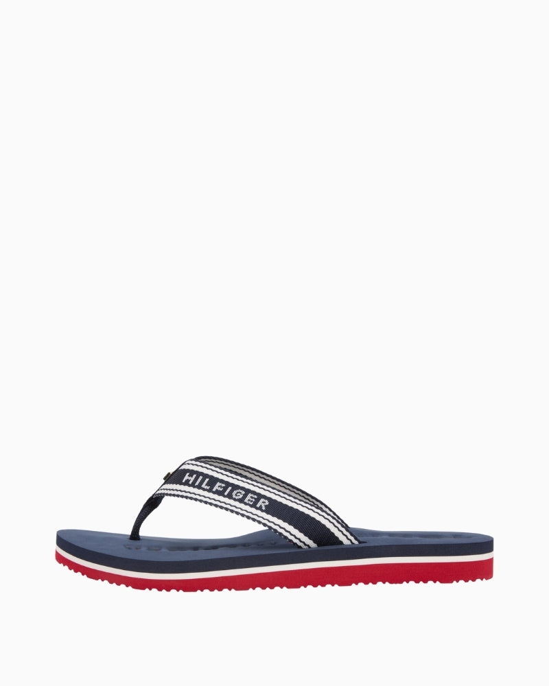 Navy Tommy Hilfiger summer sandal side view with contrast sole – Áines Boutique