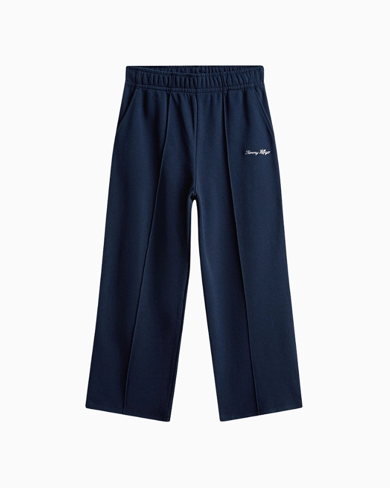 Detail of wide-leg silhouette and soft cotton texture