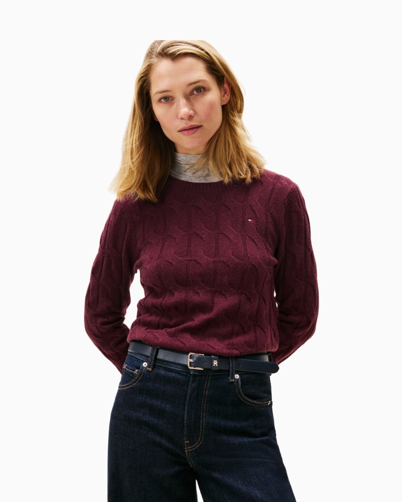 Tommy Hilfiger cable knit wool sweater with crew neck and long sleeves