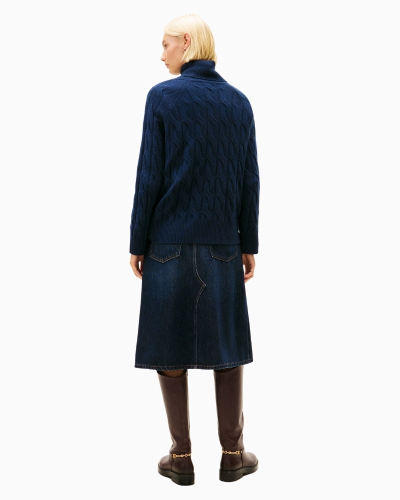 Back view of Tommy Hilfiger roll neck in textured cable wool