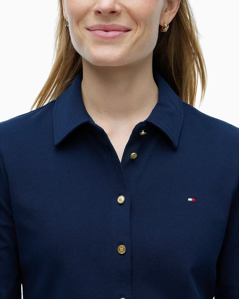Tommy Hilfiger 1985 Gold-Tone Button Shirt in Navy collar and gold-tone button detail