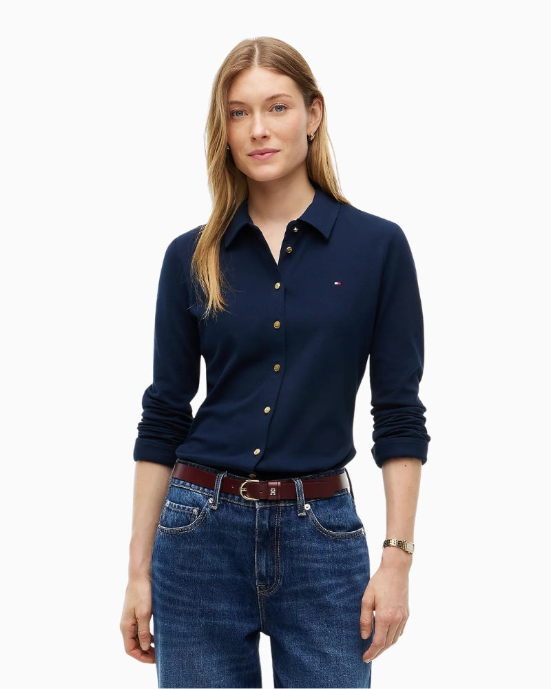 Tommy Hilfiger 1985 Gold-Tone Button Shirt in Navy front view