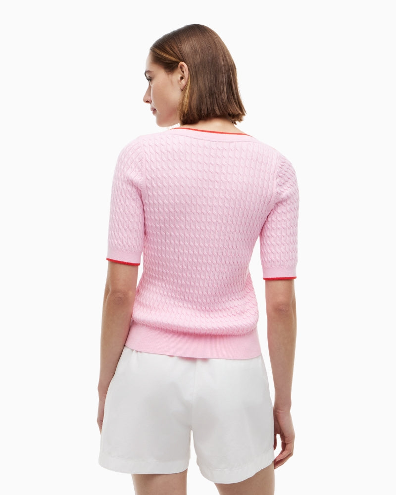 Tommy Hilfiger Cable Knit Boat Neck Top in pink back view