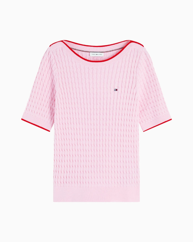 Tommy Hilfiger Cable Knit Boat Neck Top in pink cable knit detail