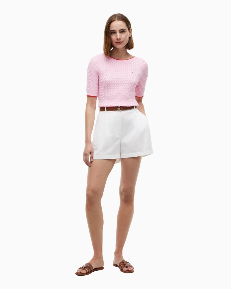 Tommy Hilfiger Cable Knit Boat Neck Top in pink front view