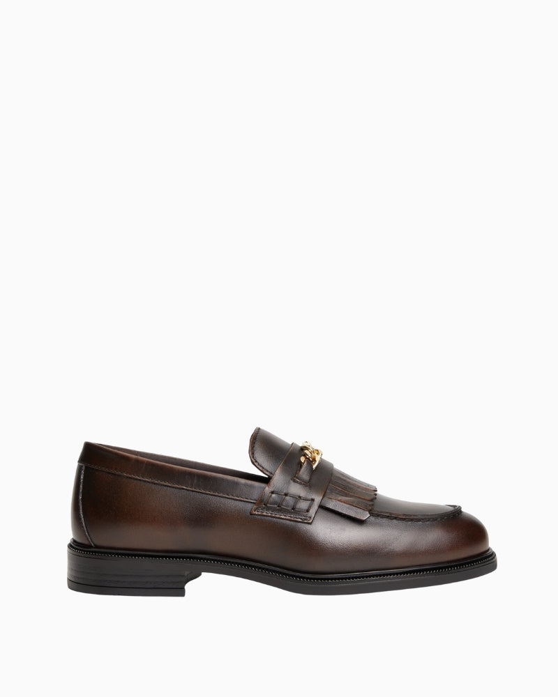 Tommy Hilfiger Chain Fringe Leather Loafer in Brown right side view