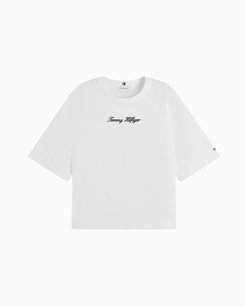 Tommy Hilfiger Classic Script Trapeze Tee in white logo detail
