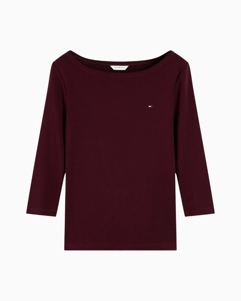 Tommy Hilfiger Cody Boat-Neck Tee in Burgundy front view