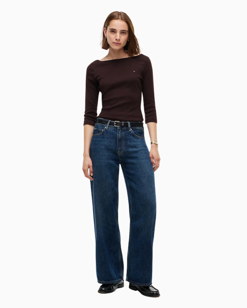 Tommy Hilfiger Cody Boat Neck 3/4 Sleeve Tee in Brown styled view
