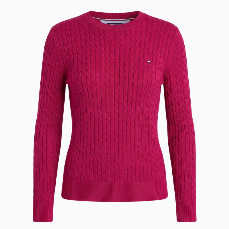 Tommy Hilfiger Cotton Cable Fine Sweater in Raspberry front view