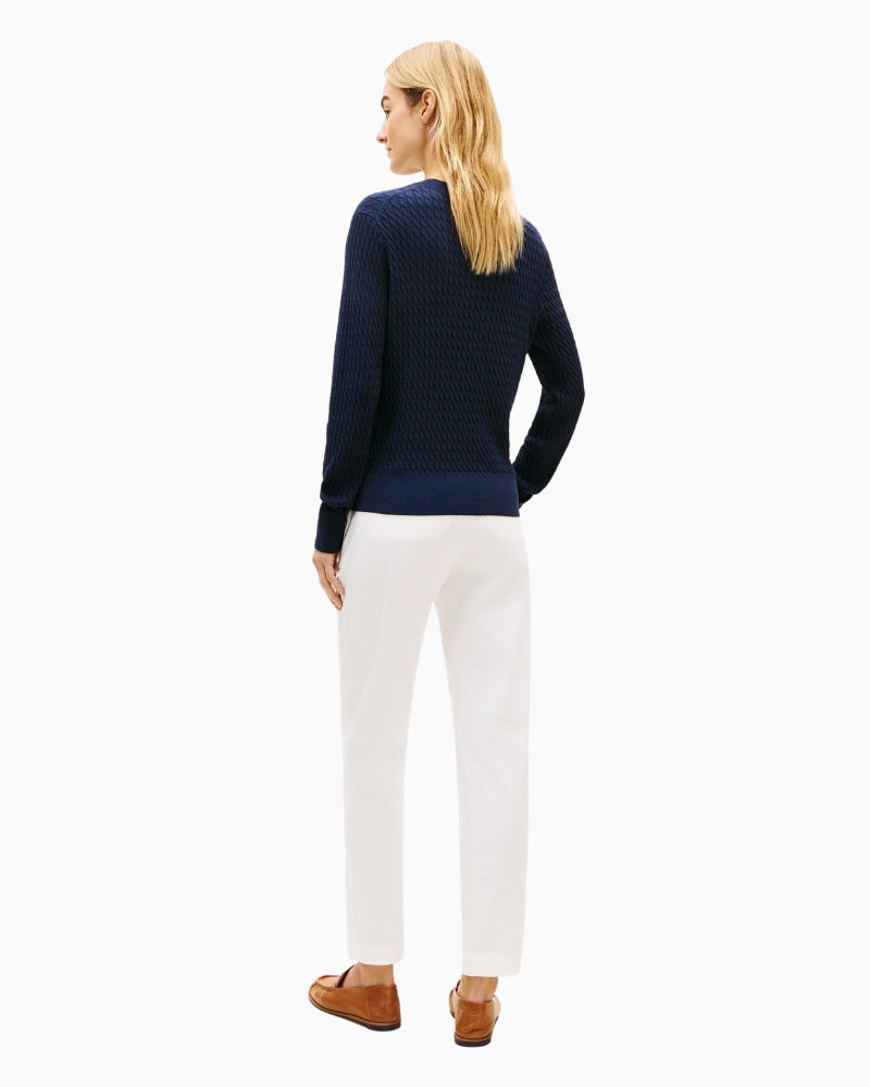 Tommy Hilfiger Cotton Cable Sweater in Dark Blue back view