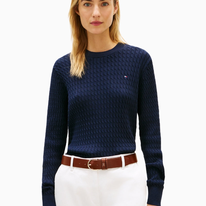 Tommy Hilfiger Cotton Cable Sweater in Dark Blue front view