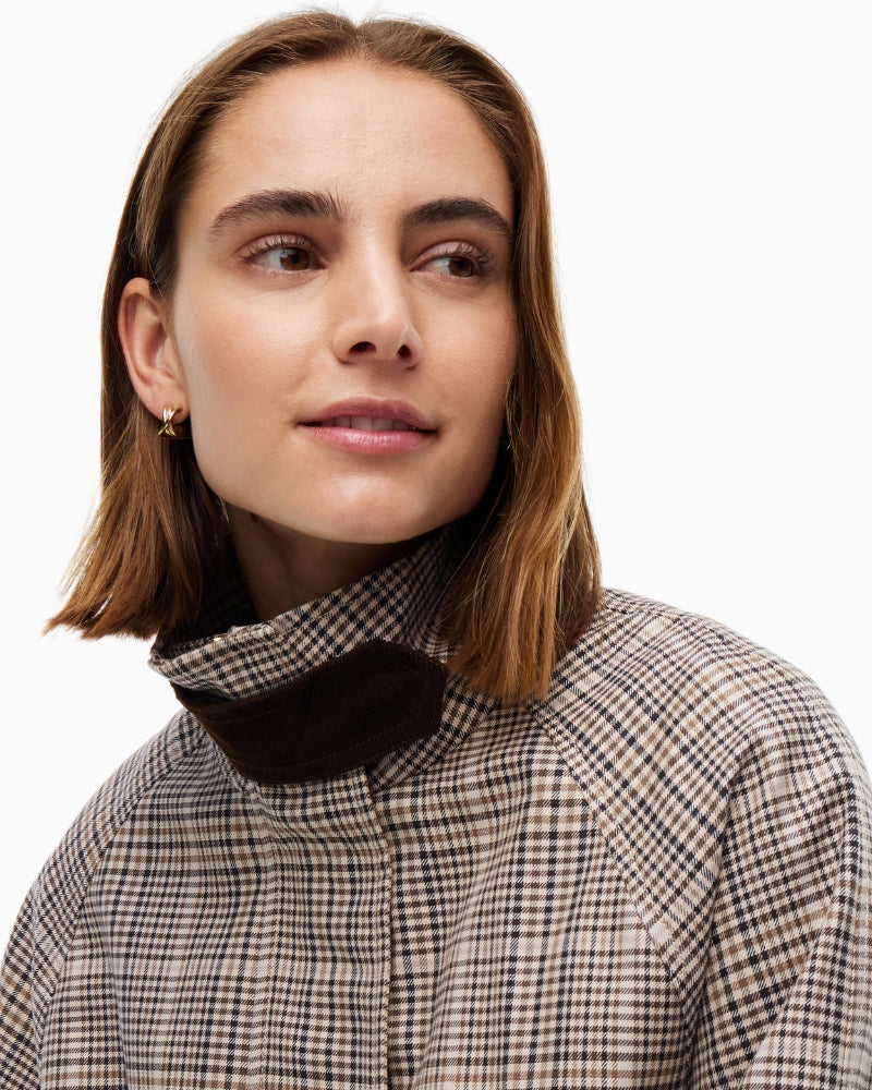 Tommy Hilfiger Cotton Check Cape Coat in Small Brown Check close-up view