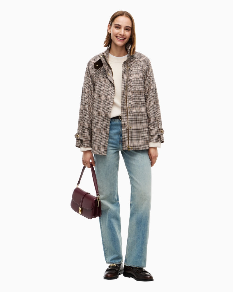 Tommy Hilfiger Cotton Check Cape Coat in Small Brown Check front view