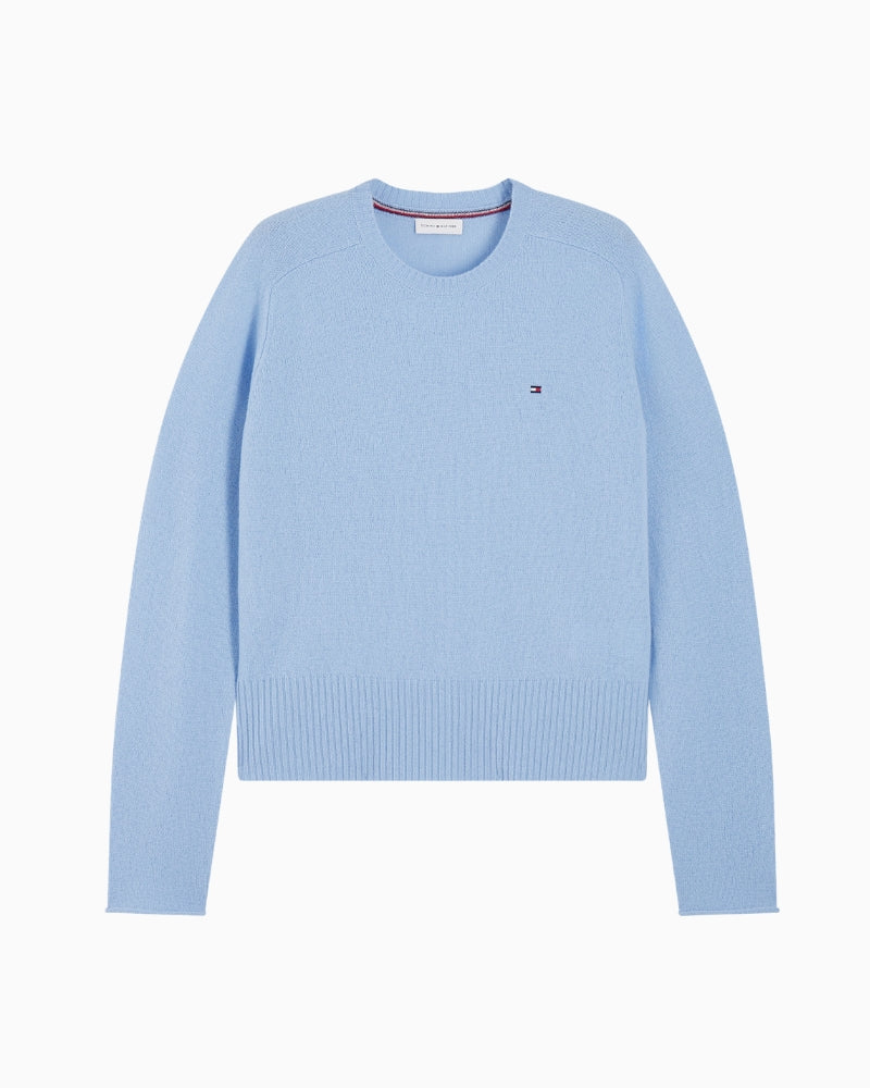 Tommy Hilfiger Crew Neck Soft Wool Sweater in Light Blue front view