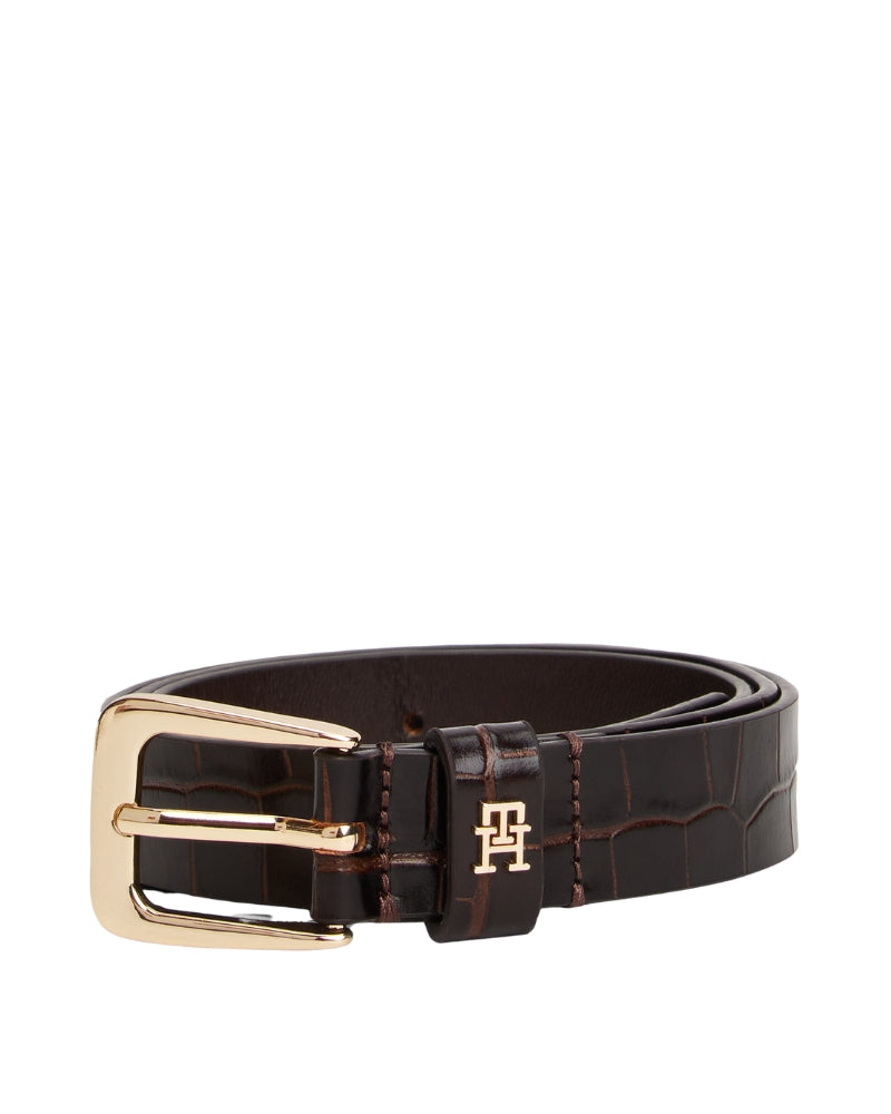 Tommy Hilfiger croc-effect leather belt in dark brown