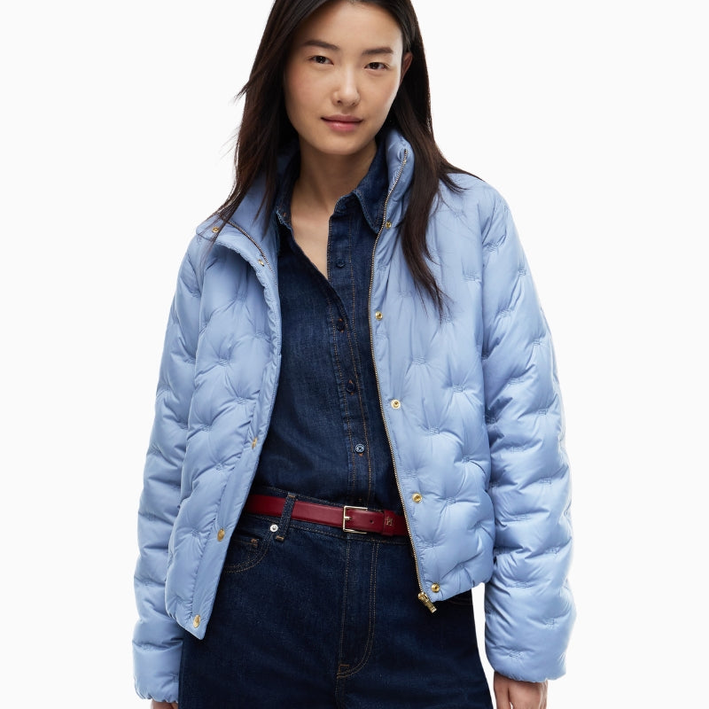 Tommy Hilfiger Down Flag Quilt Jacket in Baby Blue front view