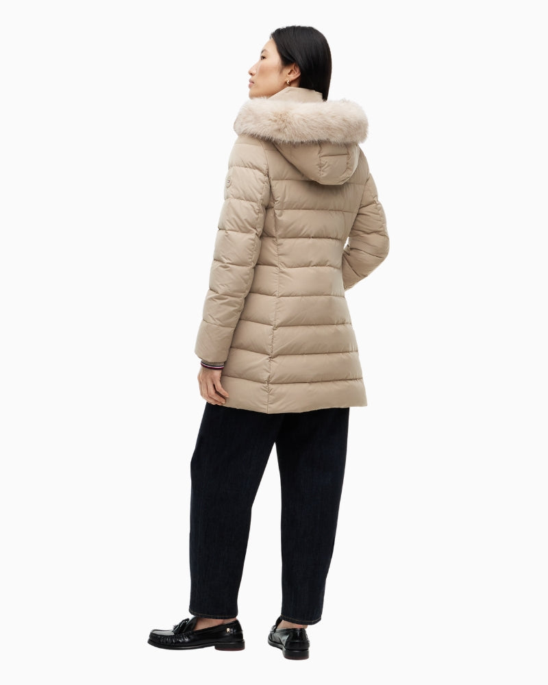 Tommy Hilfiger Down Heritage Tyra Coat in Beige back view