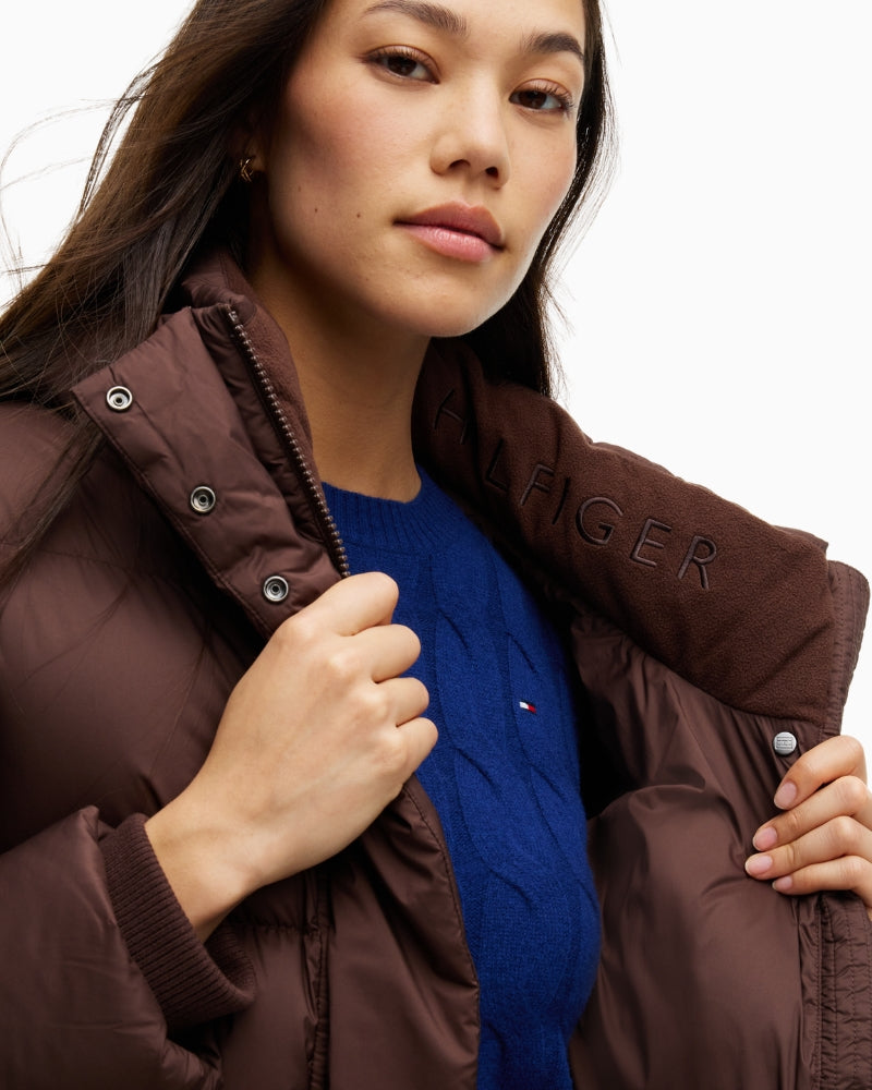Tommy Hilfiger Down Modern Jacket in Brown collar detail