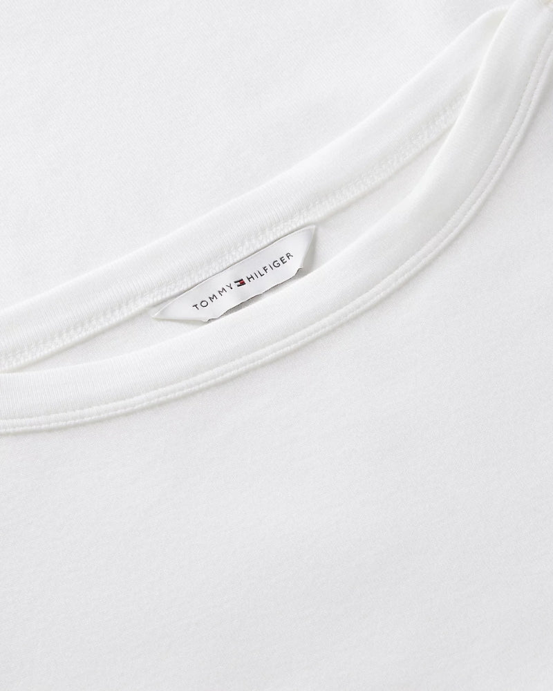 Tommy Hilfiger Gold-Tone Button Boat Neck T-Shirt in ecru hem embroidery detail