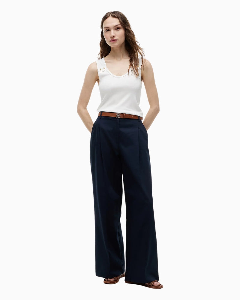Tommy Hilfiger Gold-Tone Button Ribbed Tank Top in ecru front view