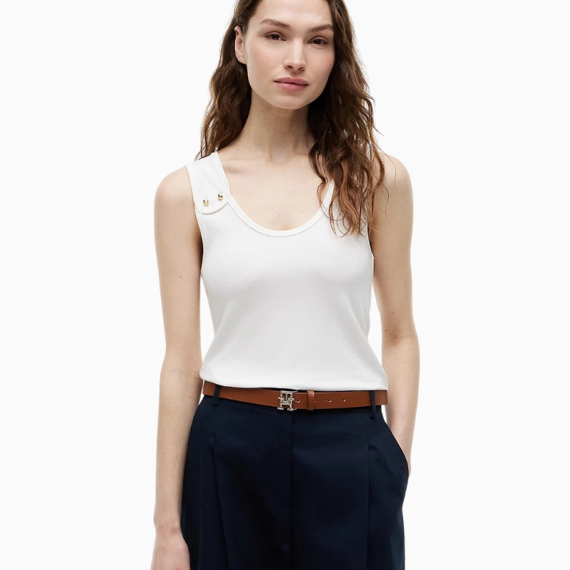 Tommy Hilfiger Gold-Tone Button Ribbed Tank Top in ecru front view