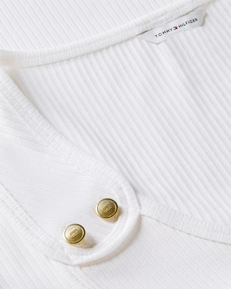Tommy Hilfiger Gold-Tone Button Ribbed Tank Top in ecru strap button detail