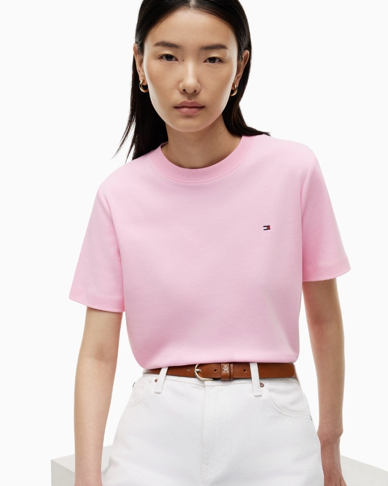 Tommy Hilfiger Interlock Boxy C-NK SS Tee in classic pink logo detail