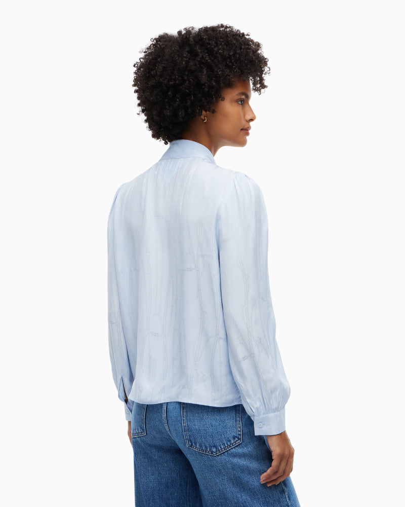 Tommy Hilfiger Jacquard Feminine Bow Shirt in Sky Blue back view